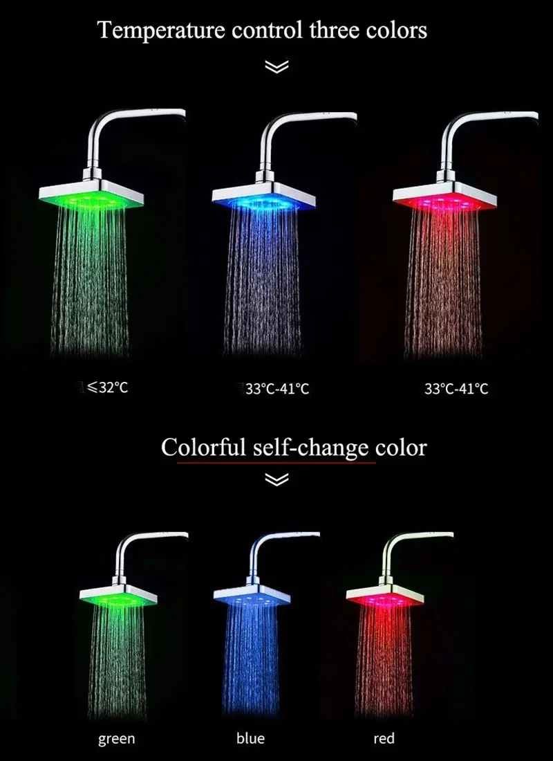 CABEZAL DUCHA REGADERA CUADRADA LUZ LED RGB - 6