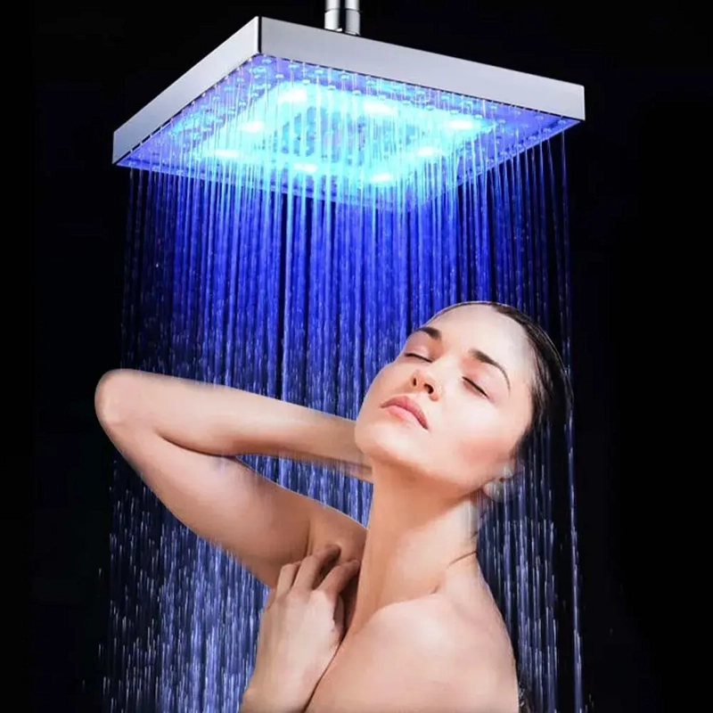 CABEZAL DUCHA REGADERA CUADRADA LUZ LED RGB - 7