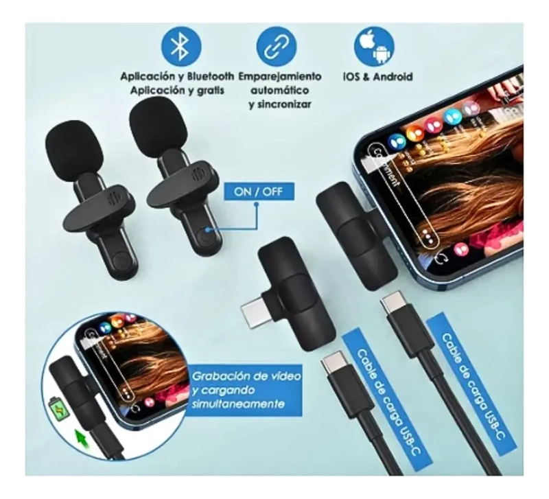 MICROFONO CORBATERO PORTATIL INALAMBRICO CONEXION USB-C - 3