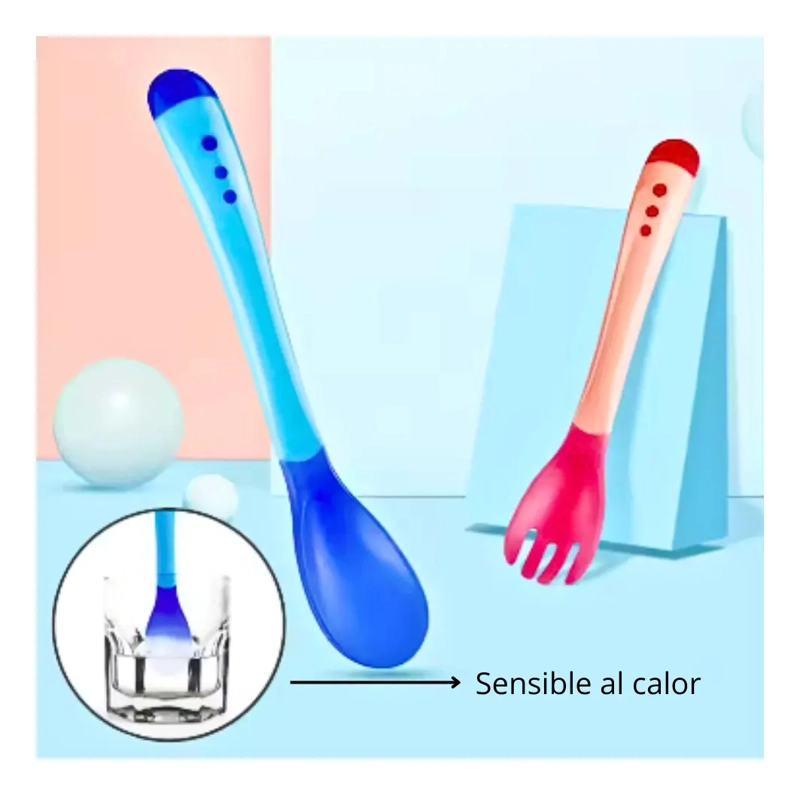 SET CUBIERTOS TENEDOR CUCHARA CON SENSOR TEMPERATURA BEBE - 2
