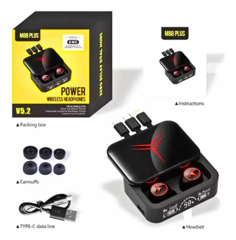 AUDIFONOS INALAMBRICO CON CAJA DE CARGA 3 CABLES 2000 MAH - 2