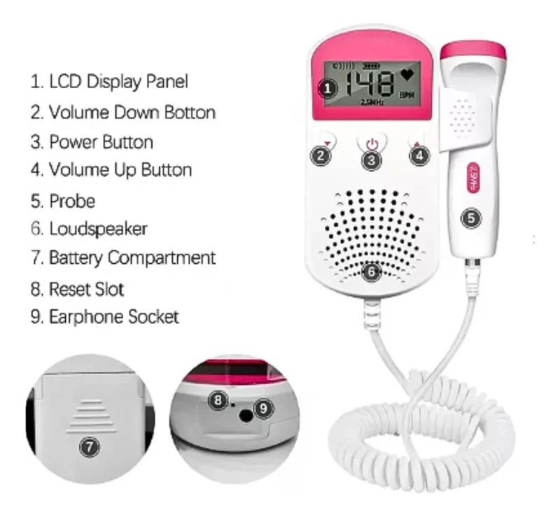 MONITOR FETAL DOPPLER LATIDOS FETALES CORAZON BEBE - 3
