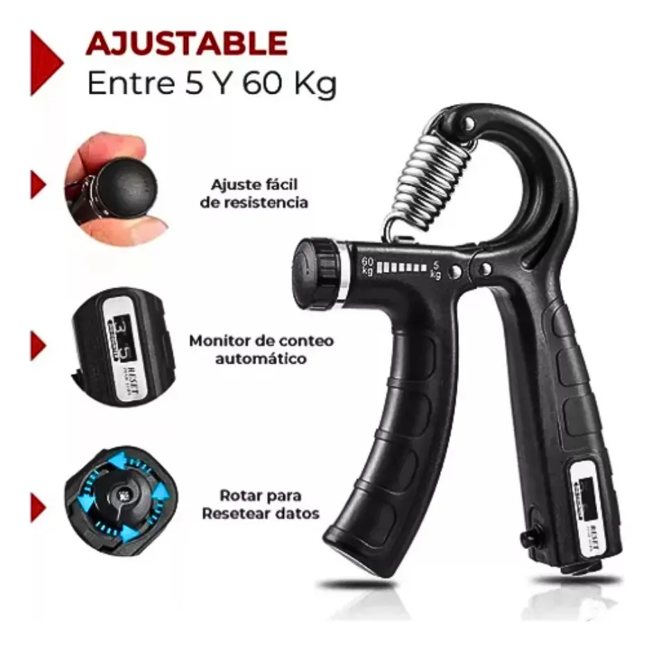 HAND GRIP EJERCICIO EJERCITADOR DE MANOS AJUSTABLE 5 A 60 KG - 2