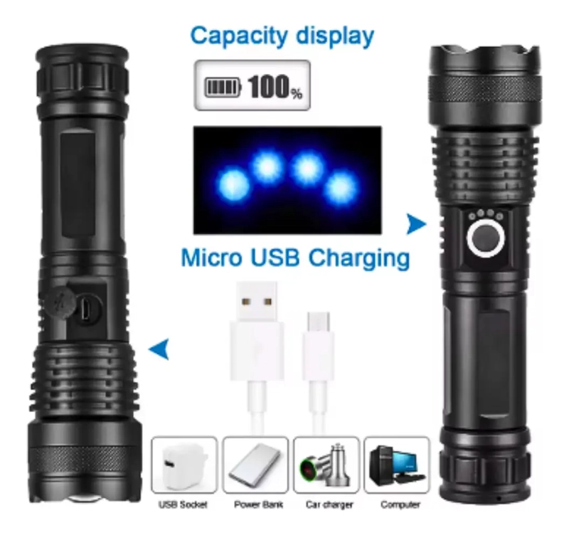 LINTERNA DE MANO LUZ LED CON ZOOM RECARGABLE 3000M - 3