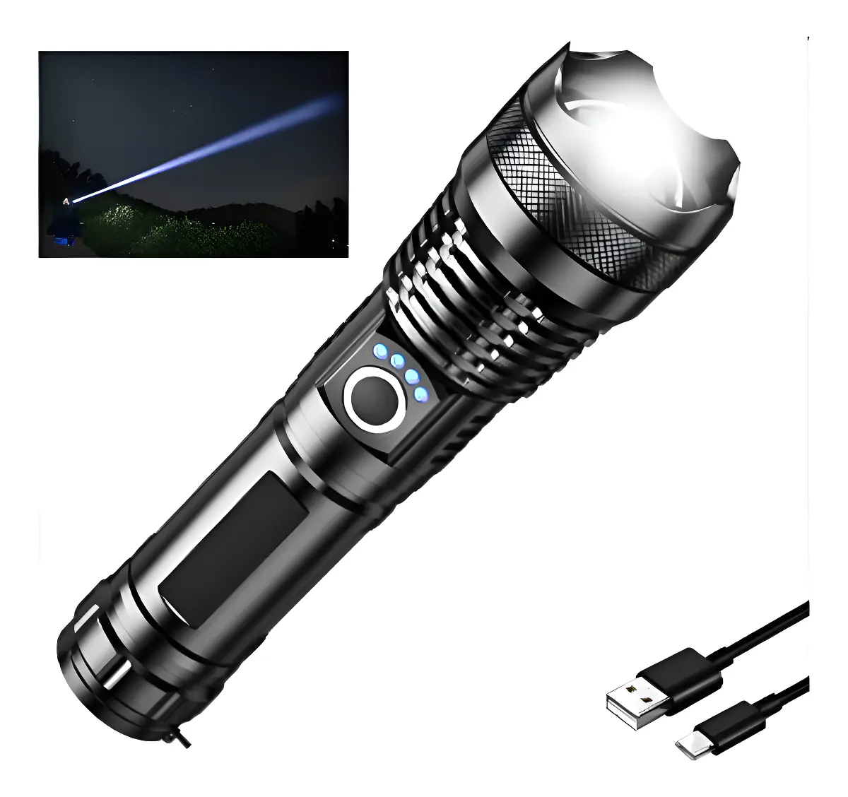LINTERNA DE MANO LUZ LED CON ZOOM RECARGABLE 3000M - 4
