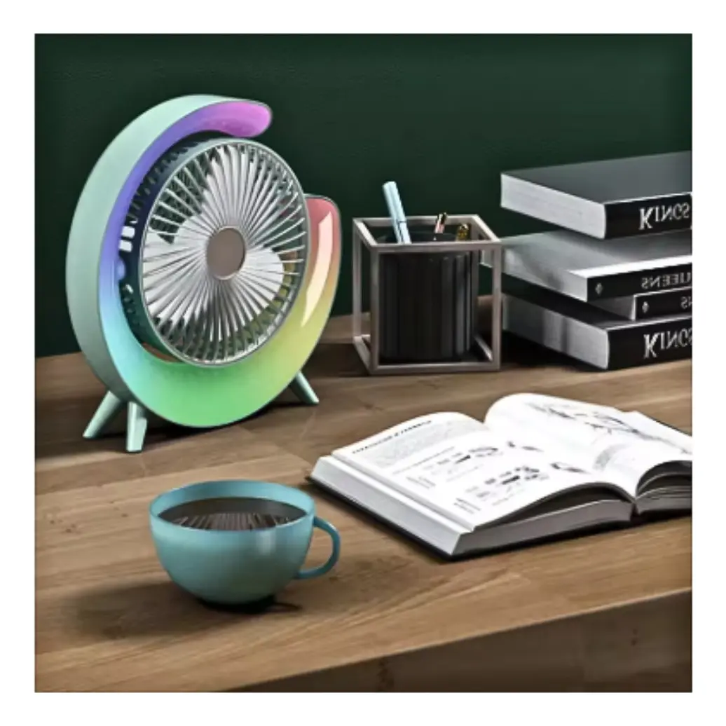 MINI VENTILADOR DE ESCRITORIO SILENCIOSO RECARGABLE LUZ LED - 5