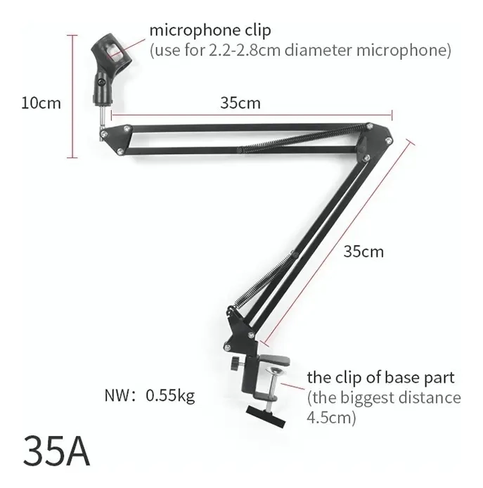 SOPORTE BRAZO DE MICROFONO AJUSTABLE PLEGABLE PARA MESA COLOR NEGRO - 4