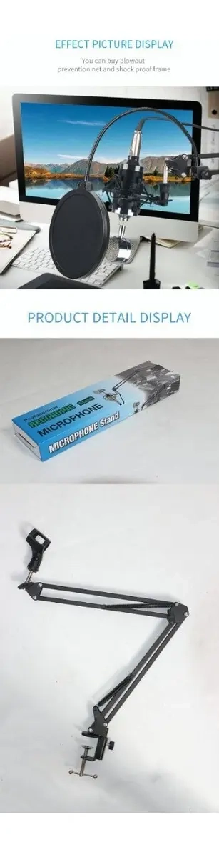 SOPORTE BRAZO DE MICROFONO AJUSTABLE PLEGABLE PARA MESA COLOR NEGRO - 7