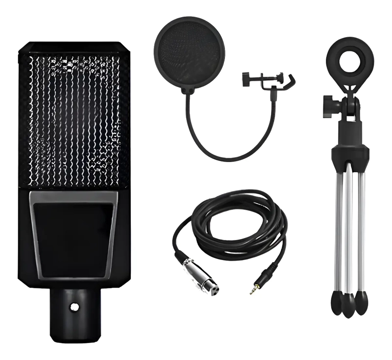 MICROFONO PROFESIONAL CONDENSADOR STUDIO + ANTIPOP + TRIPODE - 1