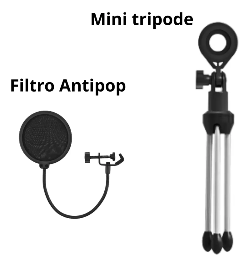 MICROFONO PROFESIONAL CONDENSADOR STUDIO + ANTIPOP + TRIPODE - 4
