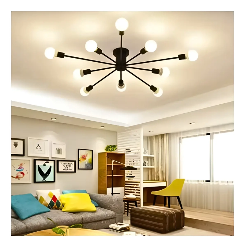 LAMPARA DE TECHO COLGANTE MODERNA NEGRO - 10 LUCES + AMPOLLETAS E27 LUZ CALIDA - 1