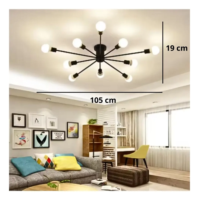 LAMPARA DE TECHO COLGANTE MODERNA NEGRO - 10 LUCES + AMPOLLETAS E27 LUZ CALIDA - 2