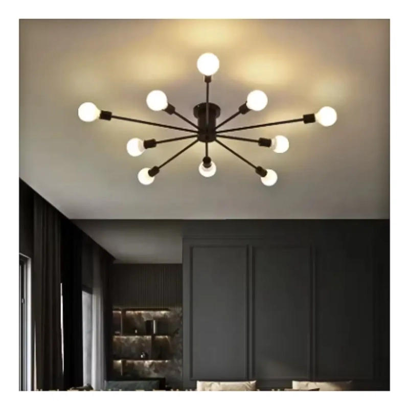 LAMPARA DE TECHO COLGANTE MODERNA NEGRO - 10 LUCES + AMPOLLETAS E27 LUZ CALIDA - 3