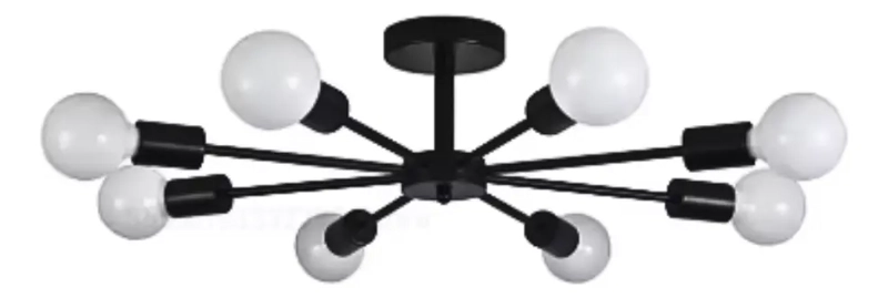 LAMPARA DE TECHO COLGANTE MODERNA NEGRO - 8 LUCES + AMPOLLETAS E27 LUZ CALIDA - 1