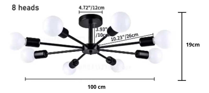 LAMPARA DE TECHO COLGANTE MODERNA NEGRO - 8 LUCES + AMPOLLETAS E27 LUZ CALIDA - 2