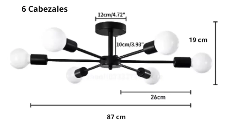 LAMPARA DE TECHO COLGANTE MODERNA NEGRO + 6 AMPOLLETAS E27 CALIDA - 2