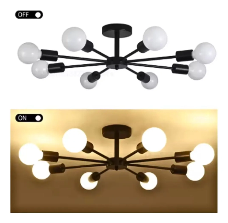 LAMPARA DE TECHO COLGANTE MODERNA NEGRO + 6 AMPOLLETAS E27 CALIDA - 3