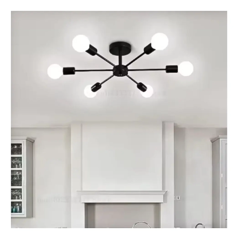 LAMPARA DE TECHO COLGANTE MODERNA NEGRO + 6 AMPOLLETAS E27 CALIDA - 4
