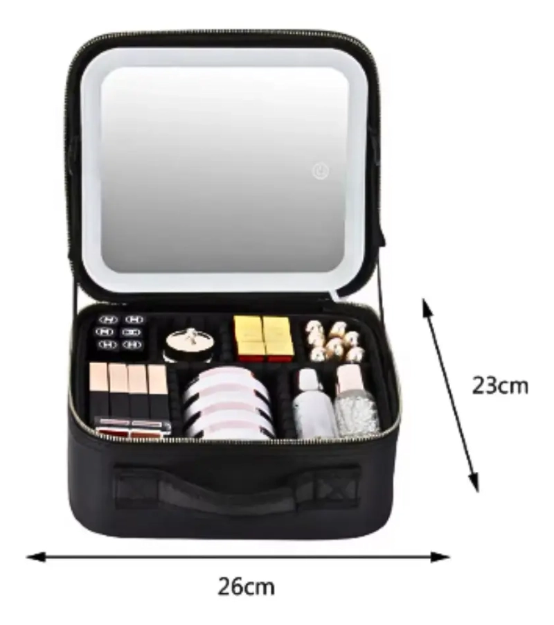 COSMETIQUERO ORGANIZADOR DE MAQUILLAJE VIAJE ESPEJO LUZ LED - 2