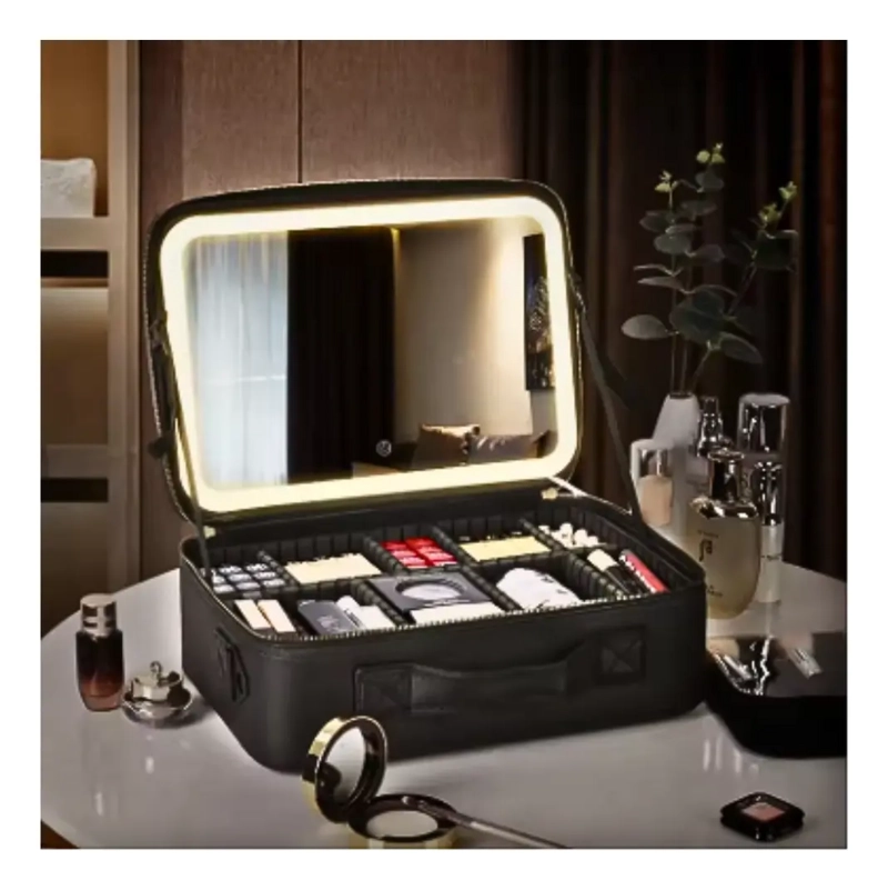 COSMETIQUERO ORGANIZADOR DE MAQUILLAJE VIAJE ESPEJO LUZ LED - 6