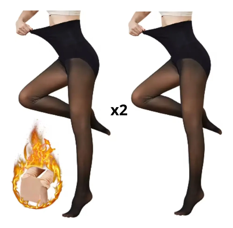 PACK 2 PANTYS CALZAS MEDIAS EFECTO PIEL CON POLAR Y FAJA - 6