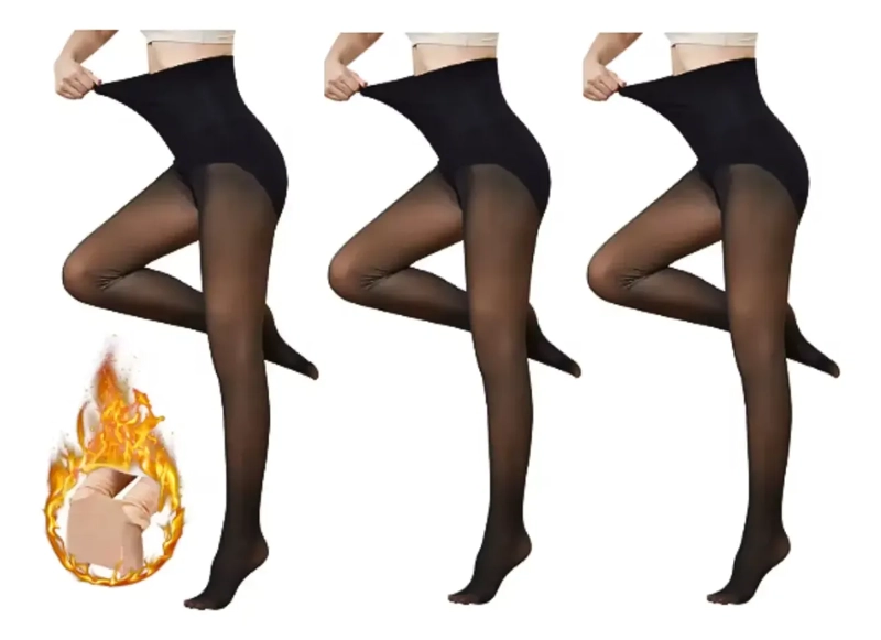PACK 3 PANTYS CALZAS MEDIAS EFECTO PIEL CON POLAR Y FAJA - 1