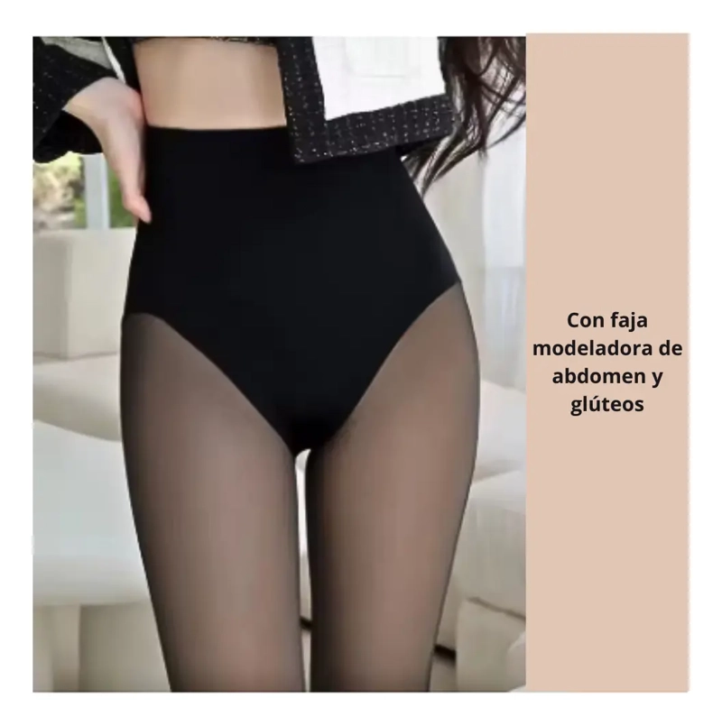 PACK 3 PANTYS CALZAS MEDIAS EFECTO PIEL CON POLAR Y FAJA - 2