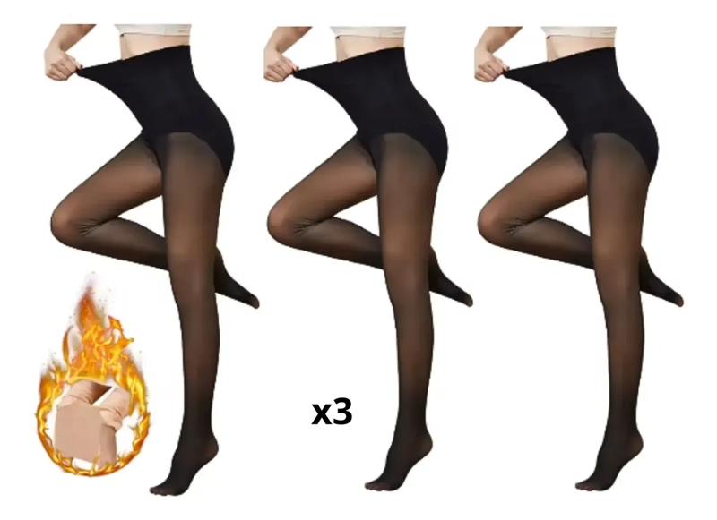 PACK 3 PANTYS CALZAS MEDIAS EFECTO PIEL CON POLAR Y FAJA - 7