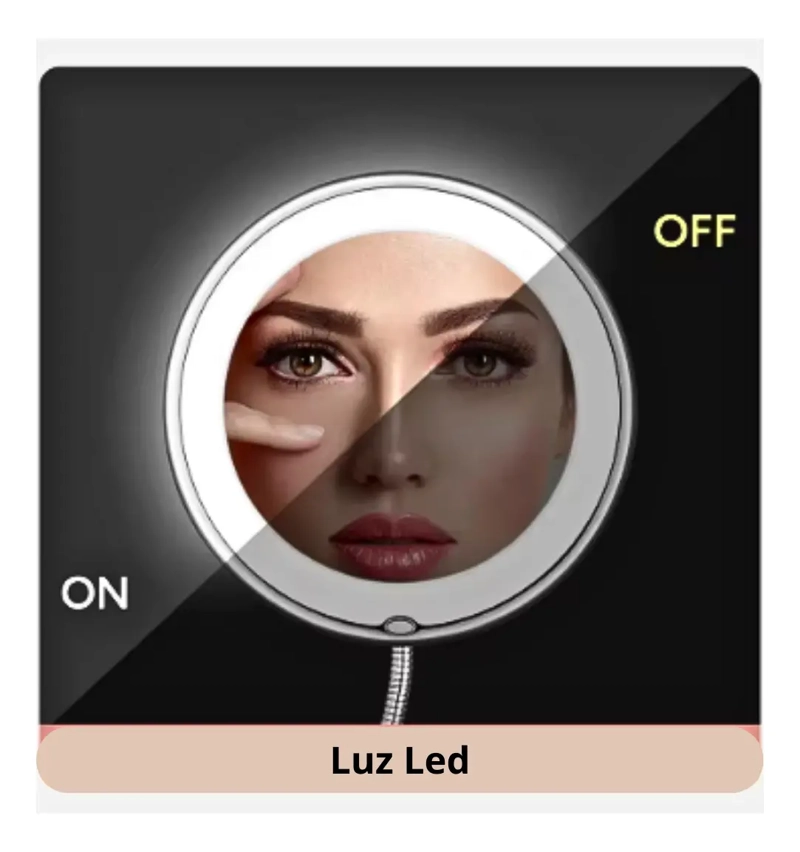 ESPEJO MAQUILLAJE CON AUMENTO 10X AJUSTABLE 360° + LUZ LED - 4