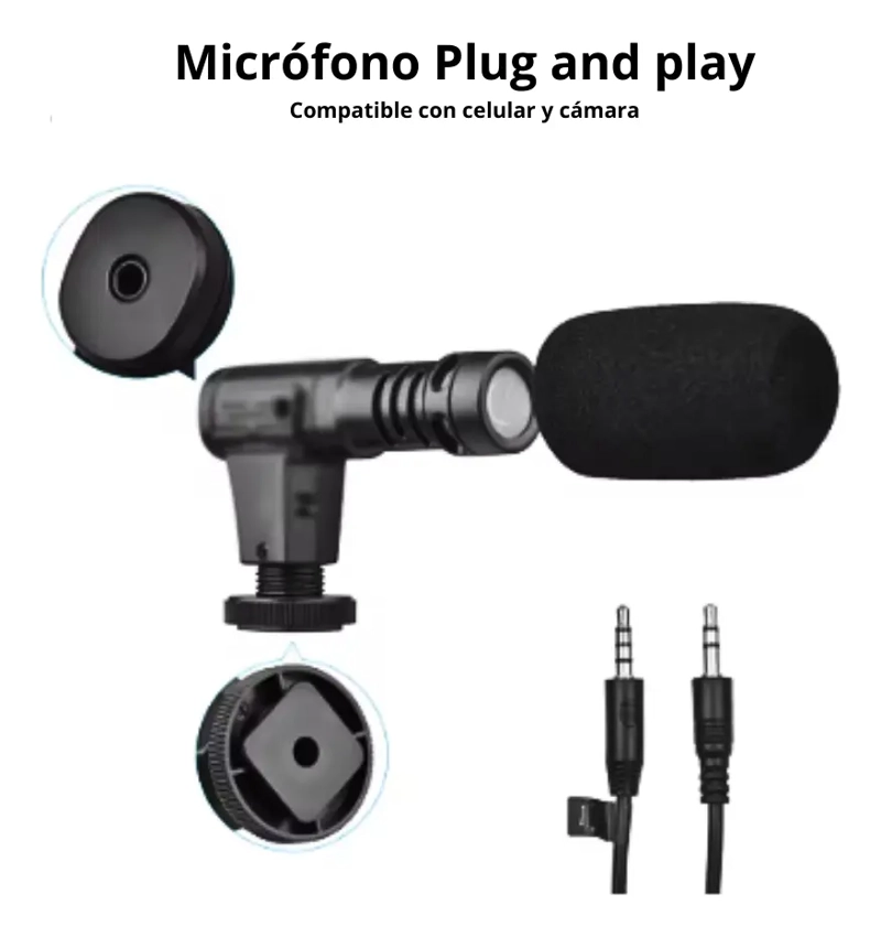KIT SOPORTE CELULAR CAMARA FOTOS VIDEO MICROFONO LUZ LED - 7