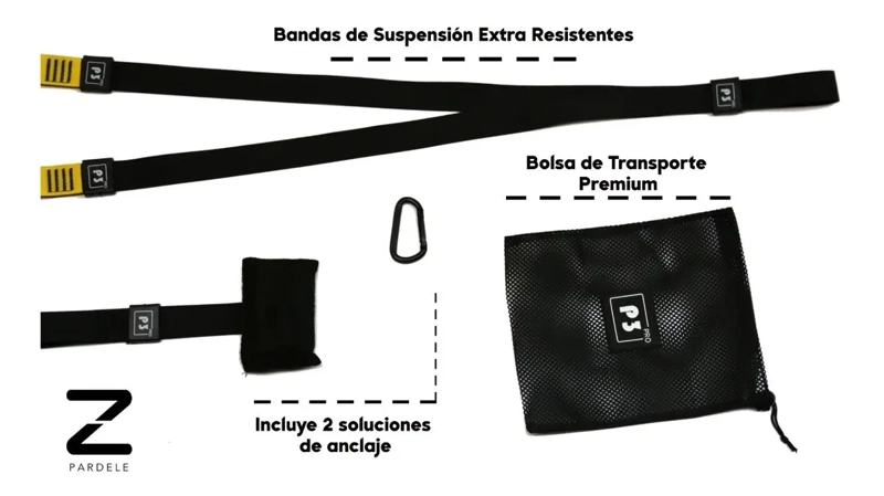 BANDAS SUSPENSION TIPO TRX CUERDAS GYM SUSPENSION TRAINING NEGRO - 6