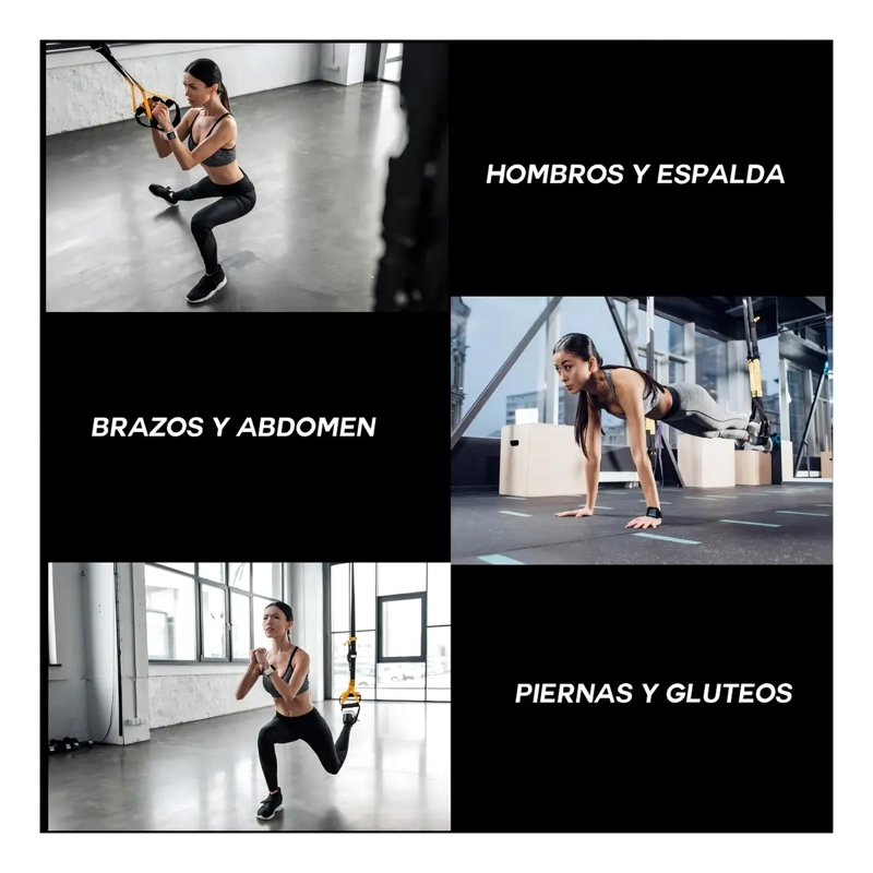 BANDAS SUSPENSION TIPO TRX CUERDAS GYM SUSPENSION TRAINING NEGRO - 8