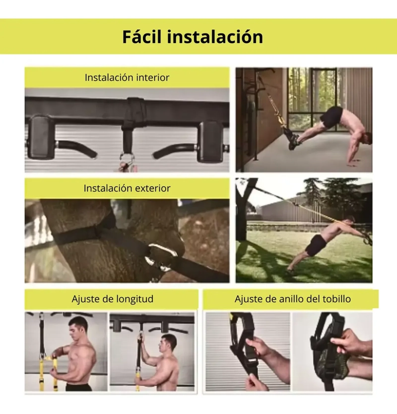 SET BANDAS 3PRO DE SUSPENSION FULL BODY TRX COLOR NEGRO - 7