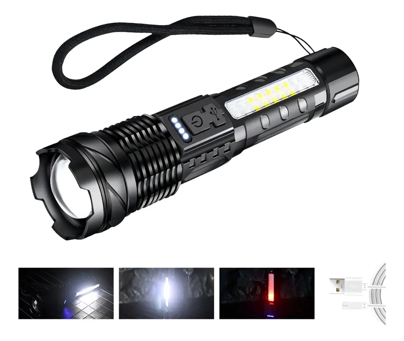 LINTERNA TACTICA RECARGABLE LED BLANCO ZOOM 500M RESISTENTE AGUA - 1