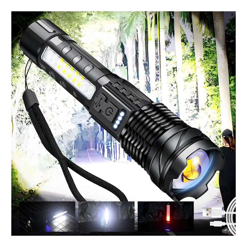LINTERNA TACTICA RECARGABLE LED BLANCO ZOOM 500M RESISTENTE AGUA - 4