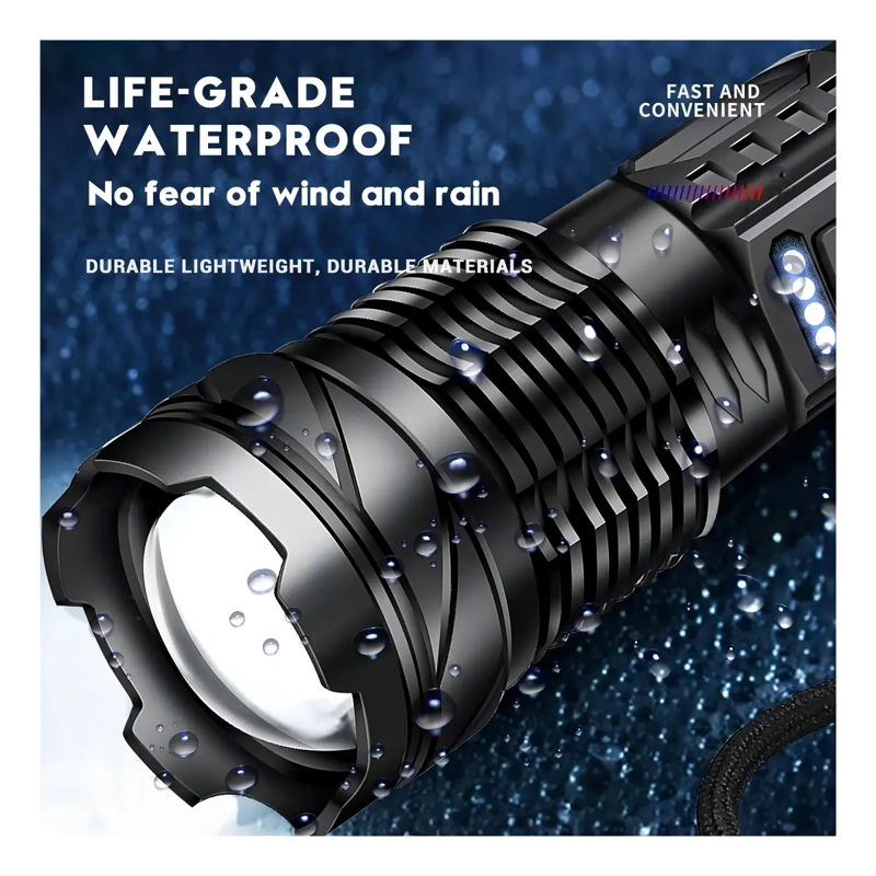 LINTERNA TACTICA RECARGABLE LED BLANCO ZOOM 500M RESISTENTE AGUA - 5