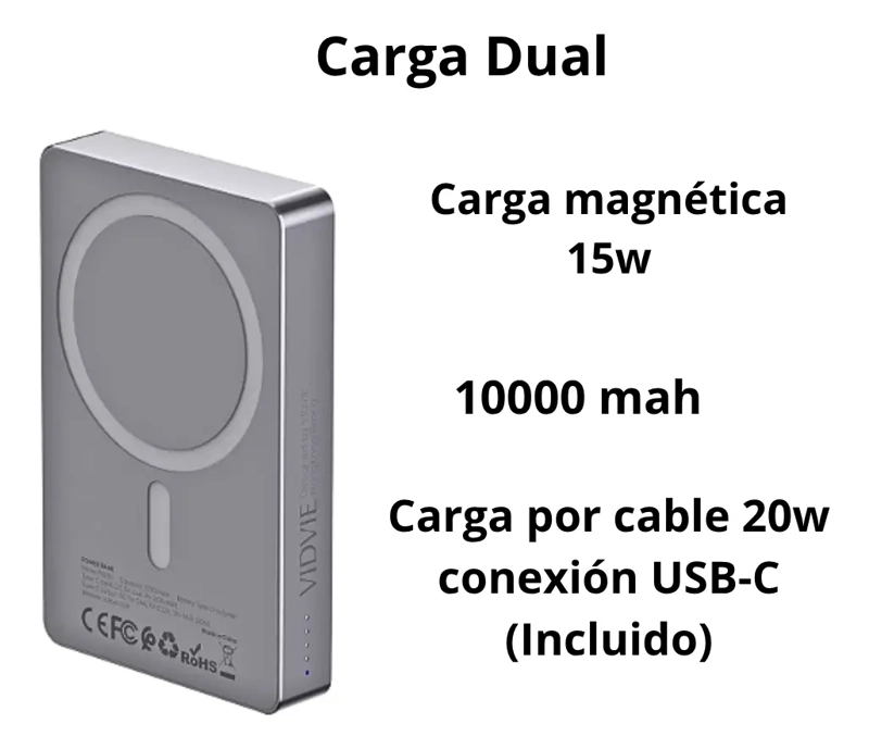 CARGADOR MAGNE TICO PORTATIL POWERBANK 10000MAH IPHONE GRIS - 2