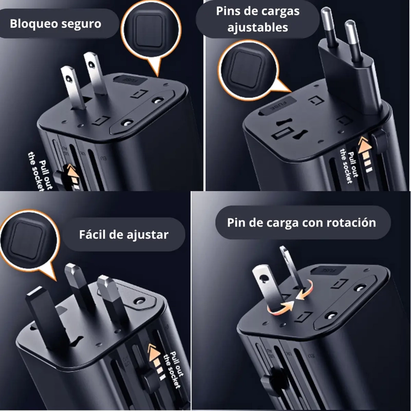 ADAPTADOR ENCHUFE UNIVERSAL VIAJES EUROPEO AMERICANO UK - 4