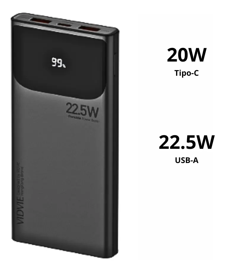 CARGADOR BATERIA EXTERNA PORTATIL POWERBANK 10000MAH VIDVIE - 2