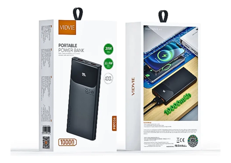 CARGADOR BATERIA EXTERNA PORTATIL POWERBANK 10000MAH VIDVIE - 3