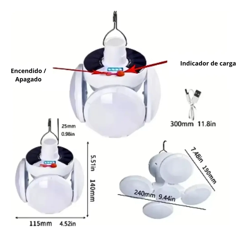 AMPOLLETA LED RECARGABLE SOLAR Y USB EMERGENCIA O CAMPING - 3