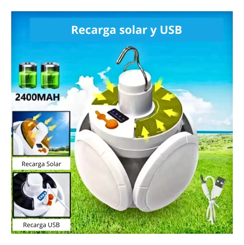 AMPOLLETA LED RECARGABLE SOLAR Y USB EMERGENCIA O CAMPING - 5
