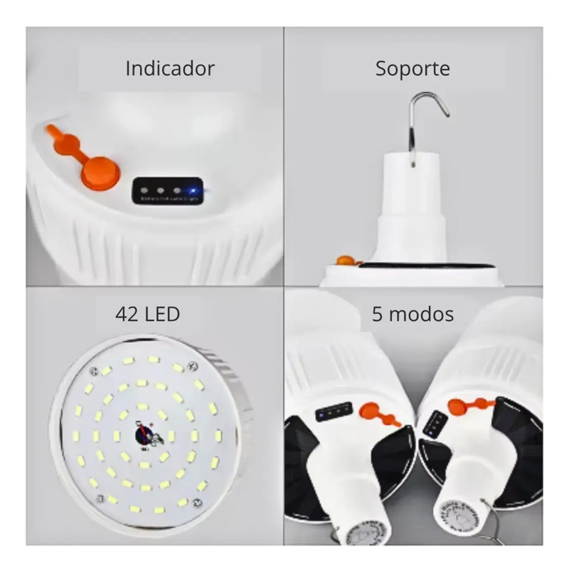 AMPOLLETA LED RECARGABLE SOLAR Y CABLE EMERGENCIA O CAMPING - 2