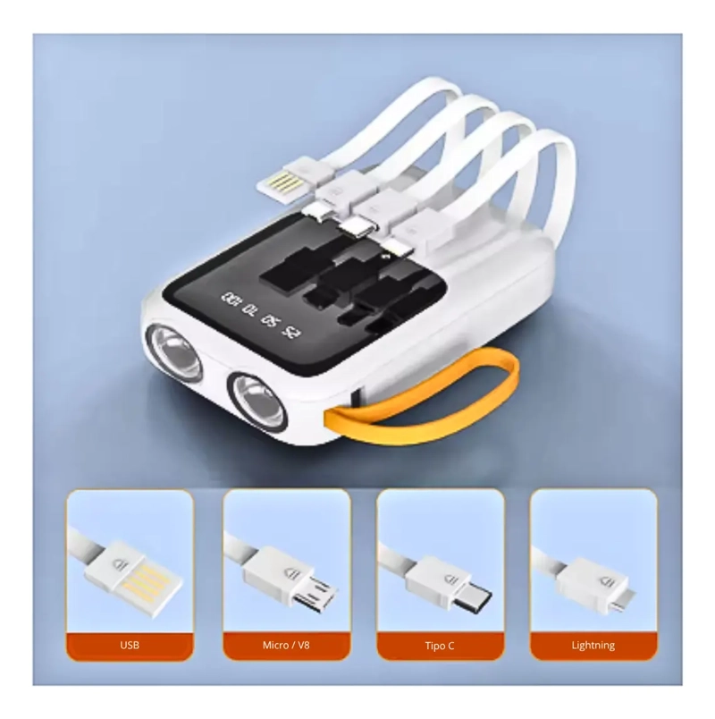 CARGADOR PORTATIL POWER BANK 4 CABLES LINTERNA 10000MAH - 2