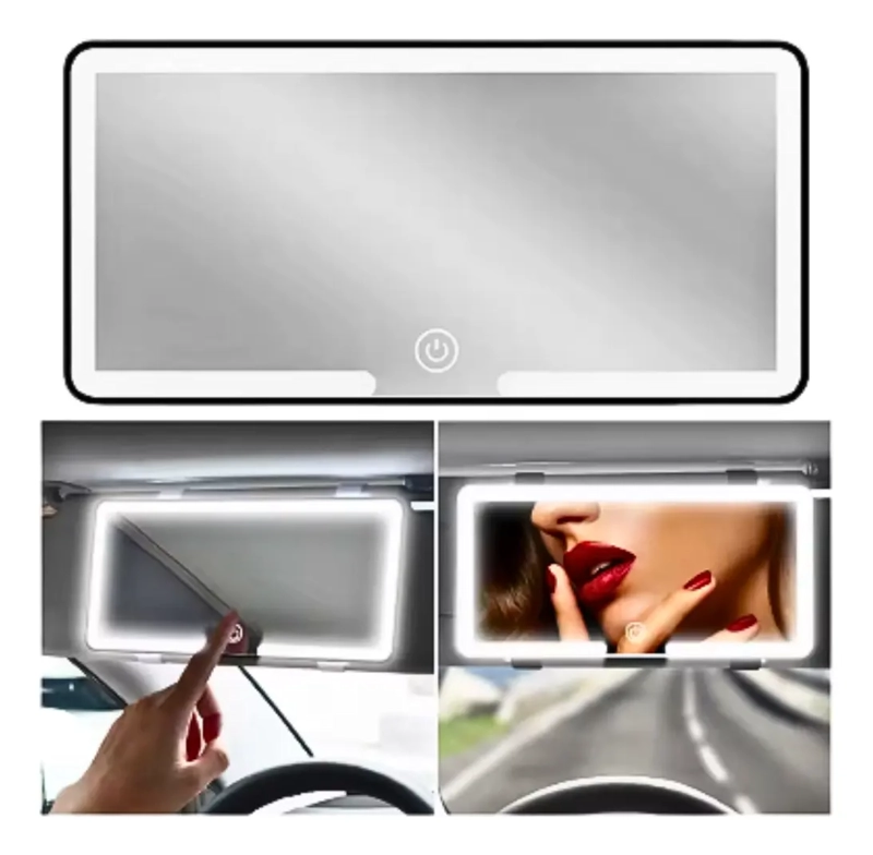 ESPEJO DE MAQUILLAJE MARCO NEGRO CON 3 TONOS LUZ LED PARA AUTO COCHE - 1