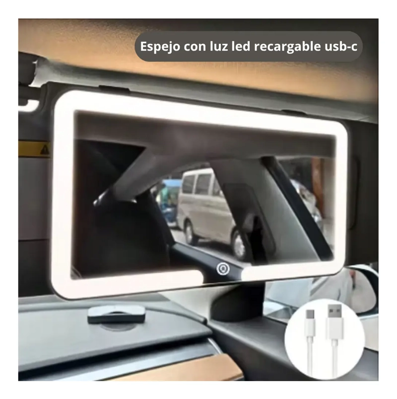 ESPEJO DE MAQUILLAJE MARCO NEGRO CON 3 TONOS LUZ LED PARA AUTO COCHE - 7