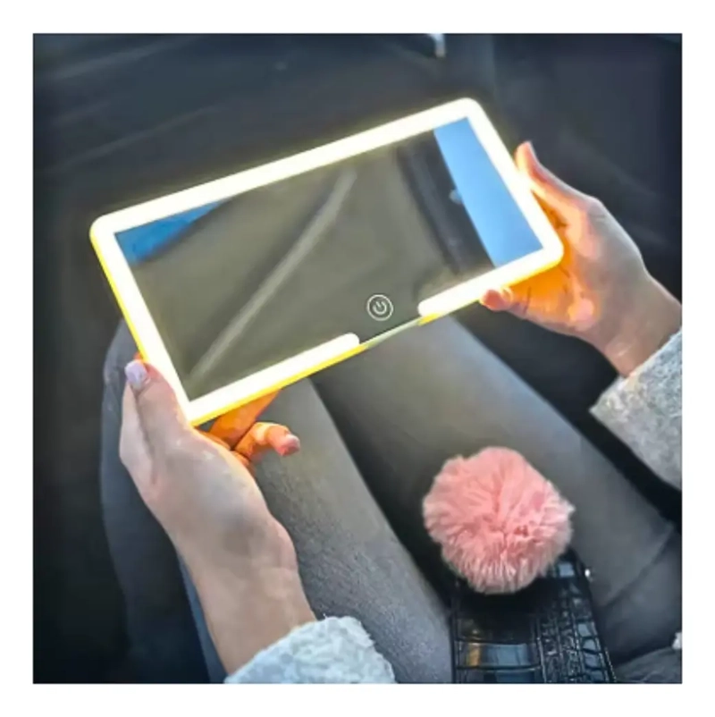 ESPEJO DE MAQUILLAJE MARCO NEGRO CON 3 TONOS LUZ LED PARA AUTO COCHE - 8