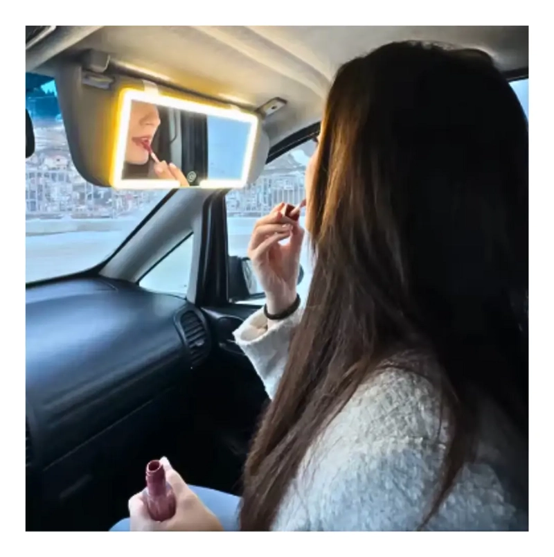 ESPEJO DE MAQUILLAJE MARCO NEGRO CON 3 TONOS LUZ LED PARA AUTO COCHE - 9
