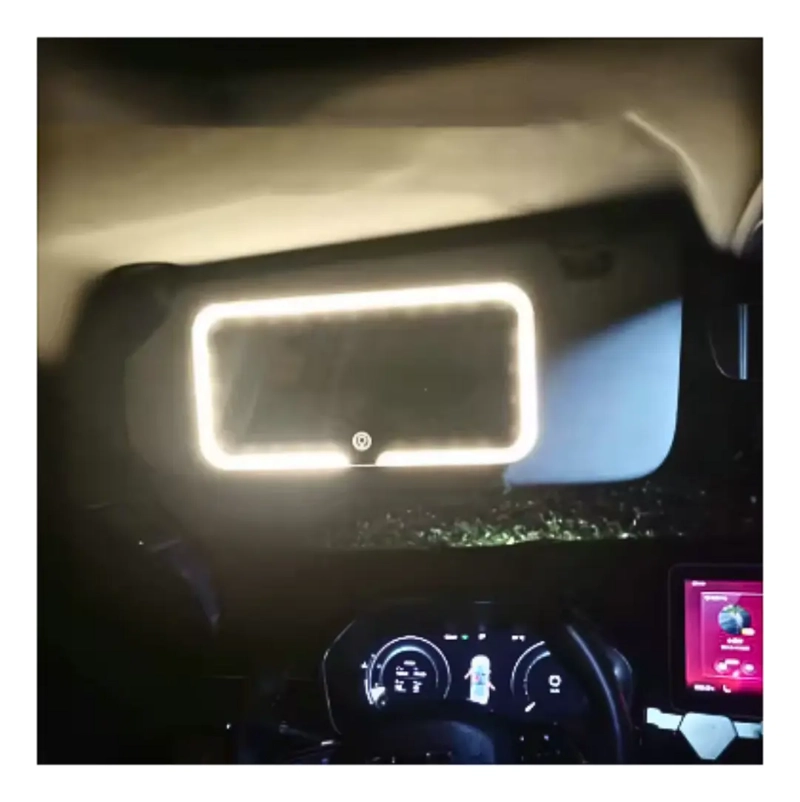 ESPEJO DE MAQUILLAJE MARCO NEGRO CON 3 TONOS LUZ LED PARA AUTO COCHE - 10