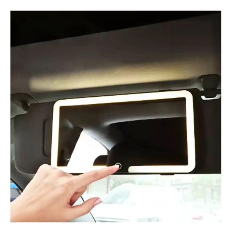 ESPEJO DE MAQUILLAJE MARCO BLANCO CON 3 TONOS LUZ LED PARA AUTO COCHE - 2